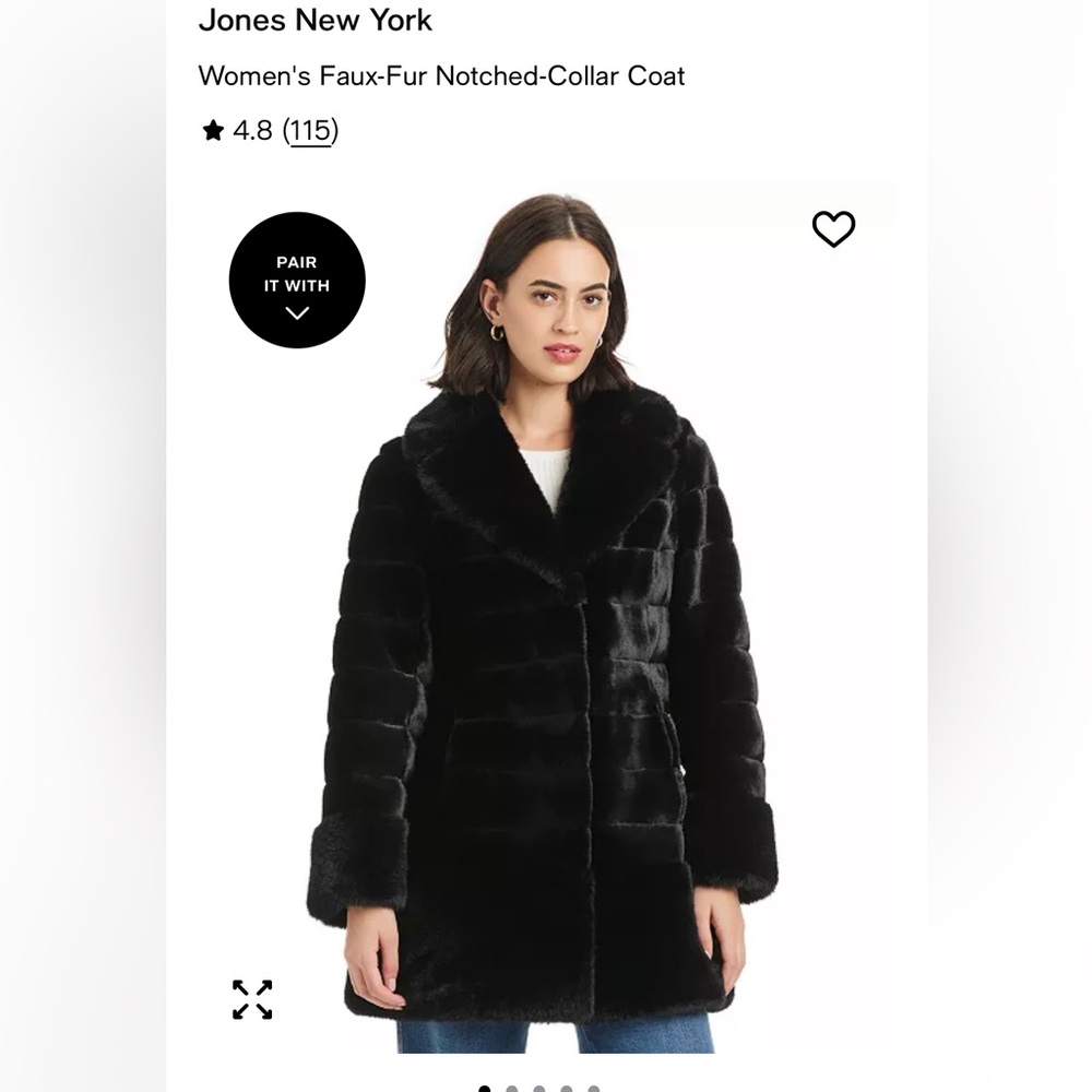 Jones New York Women’s Faux-Fur Notched Collar Coat